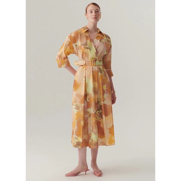 Exquise Brooklyn Dress Watercolor Belted Cotton Yellow Orange Pastels - Picture 3 of 17